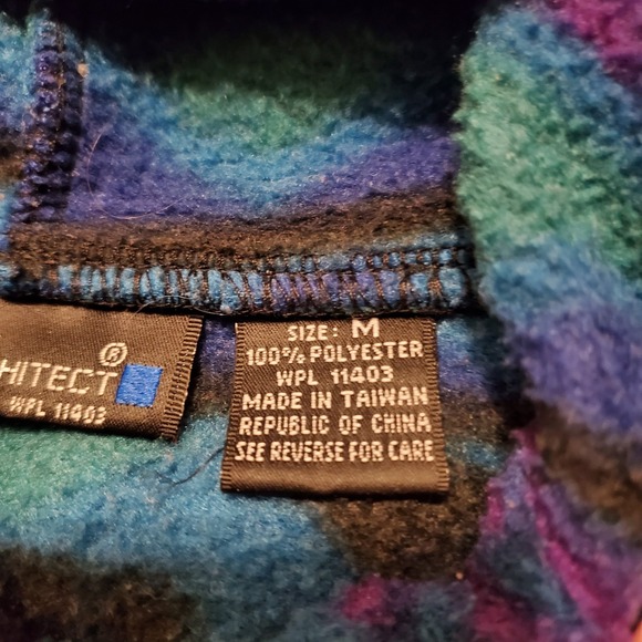 Vintage 90s Aztec Fleece Sweater Jacket Women‎ Medium Geometric Architect - Picture 7 of 9